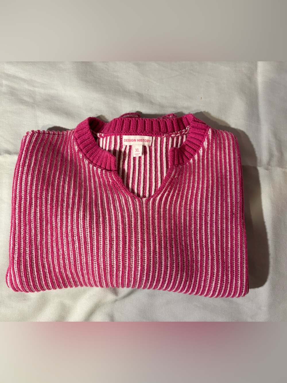 Design History Girls XL Pink & White Striped Crewneck Sweater